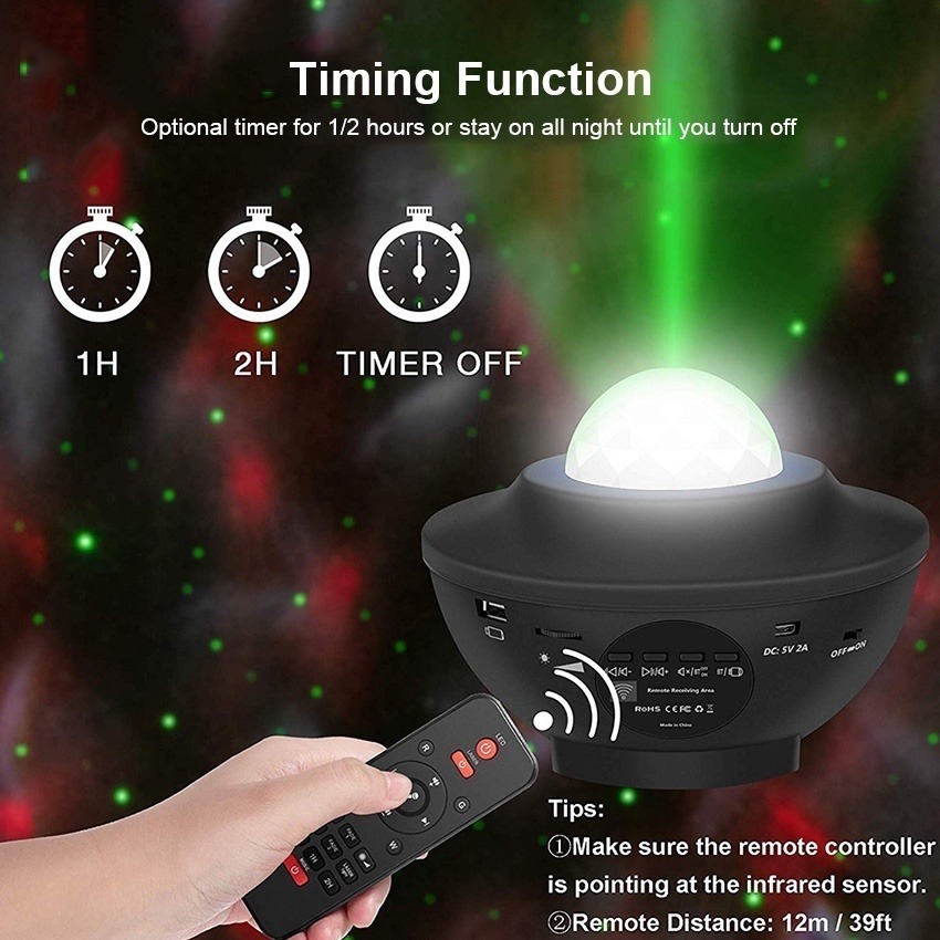 Thân mỏng 9.4cm | Đèn hiệu ứng nước thông minh 4in1:ĐKTX+Bluetooth+Laser+Loa, ánh sáng theo nhạc