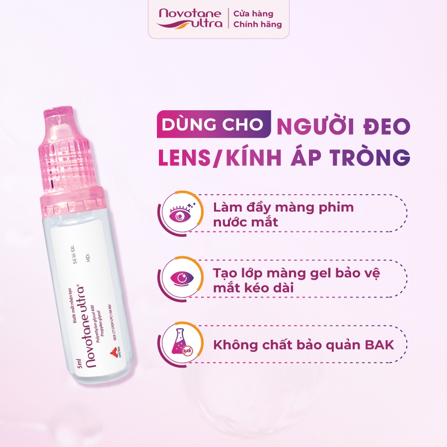 Nước Mắt Nhân Tạo Dưỡng Ẩm Mắt Hàng Ngày Novotane Ultra 5ml, Giảm Khô Mắt, Mỏi mắt