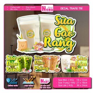 Decal Sữa Đậu Nành, Đậu Xanh, Đậu Phộng, Sữa Bắp, Sữa Gạo Rang, Tranh Dán Quán Nước, Cà Phê - Sticker Chịu Được Mưa Nắng