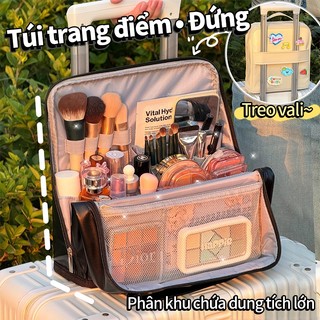 Túi đựng đồ trang điểm makeup du lịch chống thấm sức chứa lớn da PU phong cách Hàn sang xịn