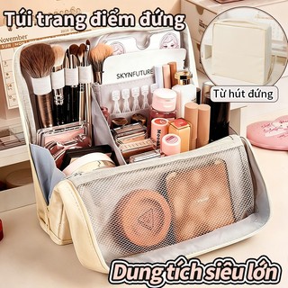 Túi đựng đồ trang điểm makeup du lịch chống thấm sức chứa lớn da PU phong cách Hàn sang xịn