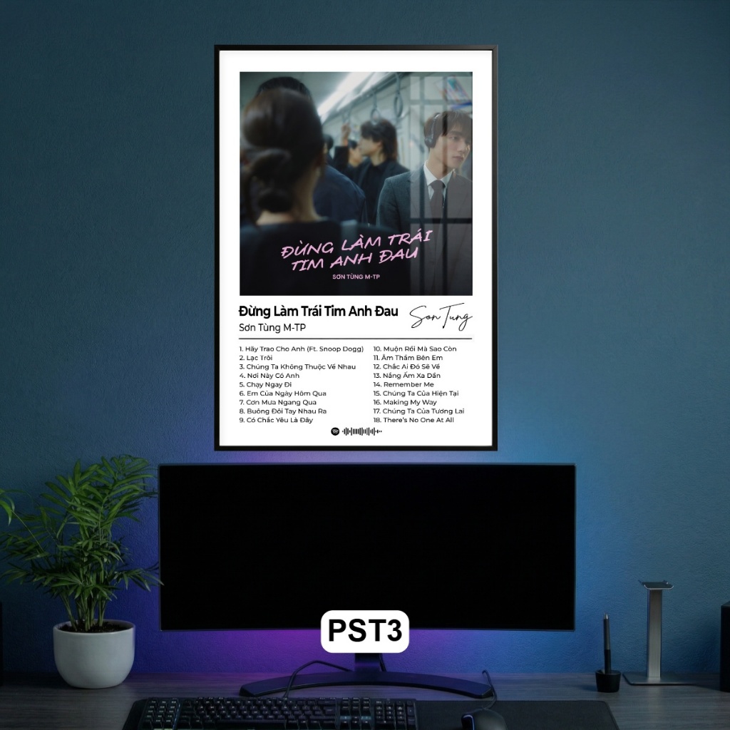 Khung Tranh Poster Các Bản Hit Nổi Tiếng Của Sơn Tùng MTP Tráng Gương Khung Composite Decor Treo Tường