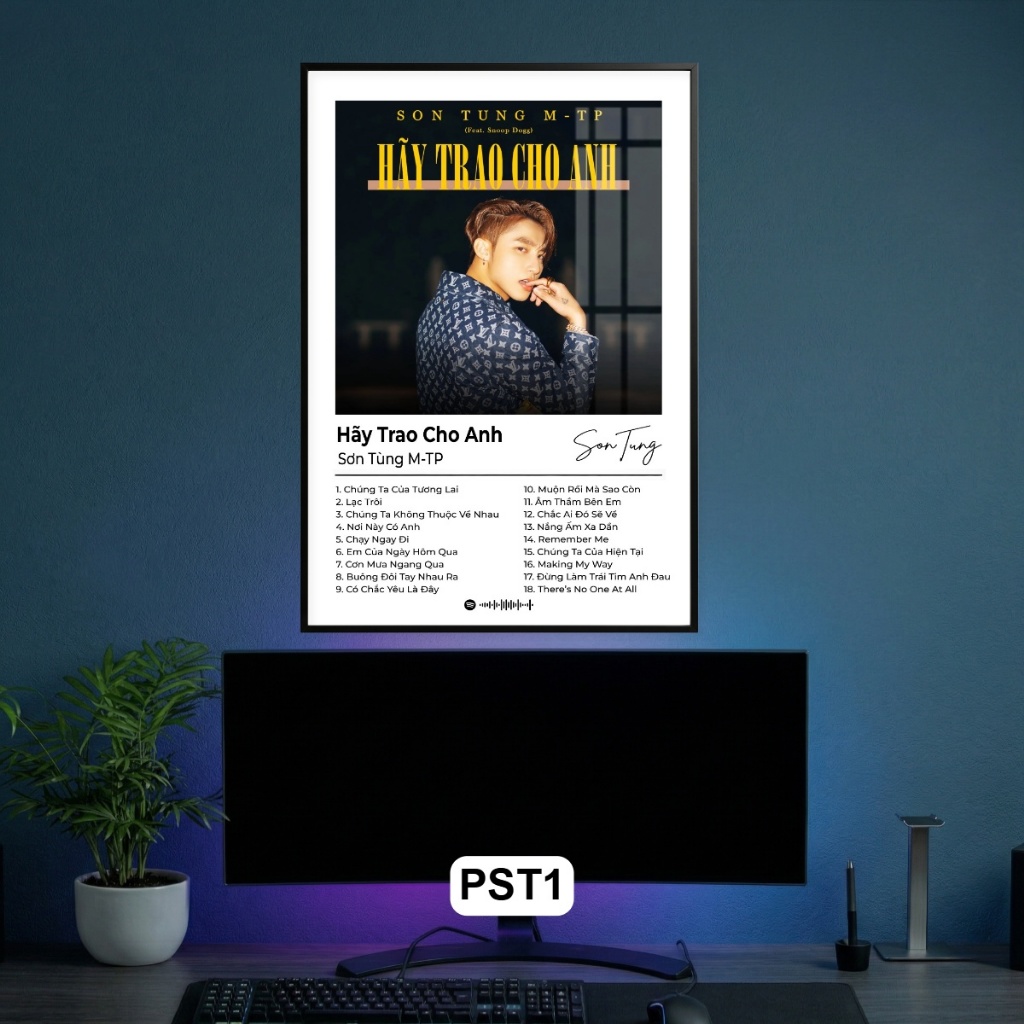 Khung Tranh Poster Các Bản Hit Nổi Tiếng Của Sơn Tùng MTP Tráng Gương Khung Composite Decor Treo Tường