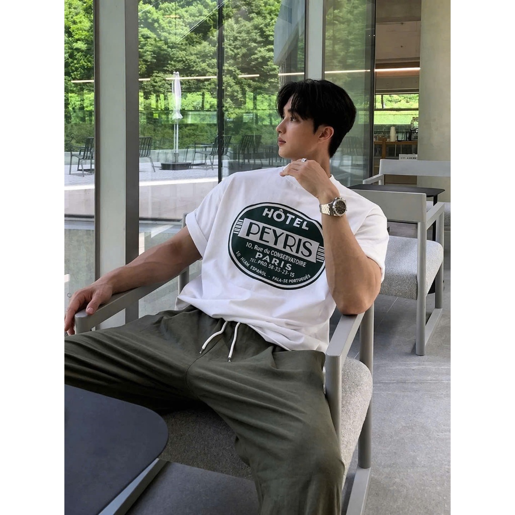 Áo thun Stee Cổ tròn PEYRIS HOTEL Localbrand ICVCVNI Unisex Cotton