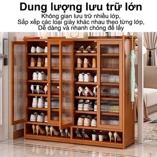 Kệ giày tre cao cấp hiện đại, tủ giày đặt sàn 5-6 tầng, tủ lưu trữ giày cửa ra vào sức chứa lớn