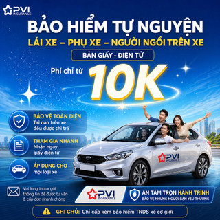 (KHÔNG CẤP LẺ) Bảo hiểm Tự nguyện lái, phụ xe & người ngồi trên xe , Bản giấy & Điện tử 1-3 năm, Bảo hiểm xe PVI