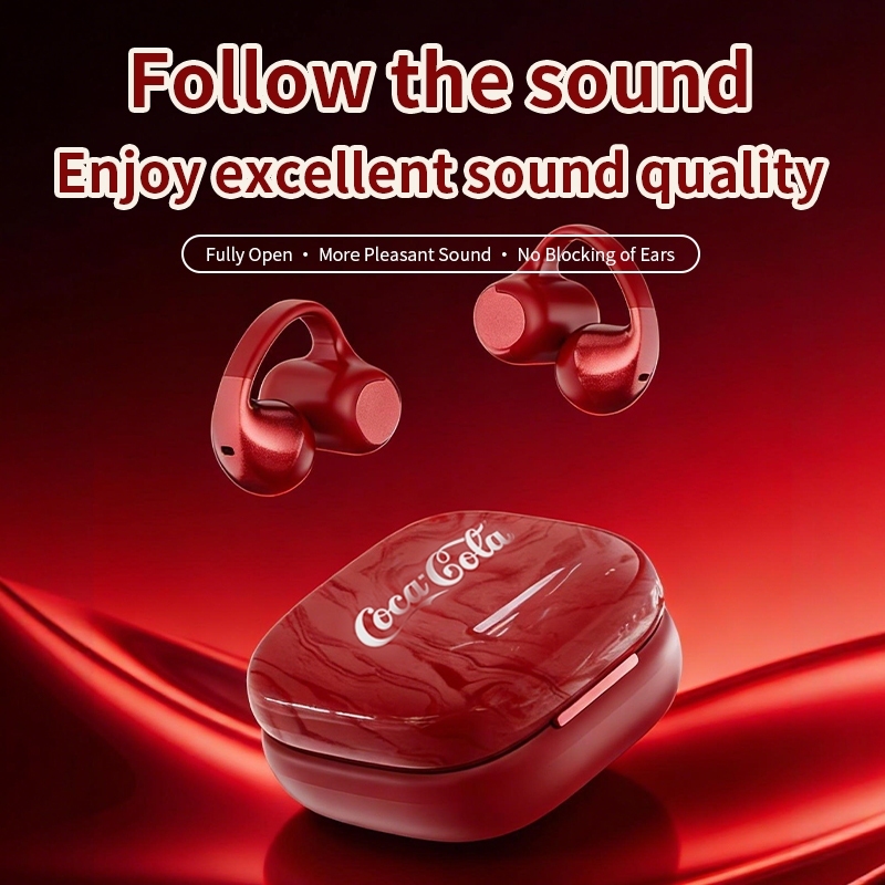 Coca-Cola CX09 Clip-On True Wireless Earbuds, Bluetooth 5.0 Headphones with Mic, Open-Ear Comfort for Outdoor Sports
