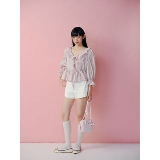 Áo babydoll OLV tay lửng phối bèo Cotton Ruffled Tie Front Shirt dễ thương phù hợp đi chơi