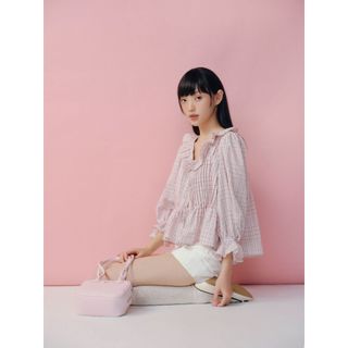 Áo babydoll OLV tay lửng phối bèo Cotton Ruffled Tie Front Shirt dễ thương phù hợp đi chơi