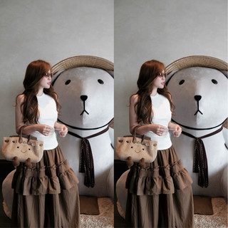 Set áo tanktop đen ôm sát và quần tầng phong cách Boho