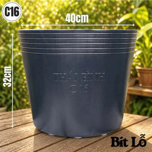 Chậu Nhựa C16 Đen Bít Lỗ (Trồng sen, nuôi cá,…) [40x32]
