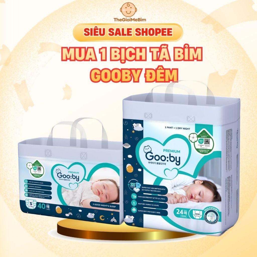 [ Không Quà ] 1 Bịch Tã/Bỉm Dán và Quần Gooby Đêm Siêu Thấm Hút, Đủ Size Cho Bé Từ NB-3XL