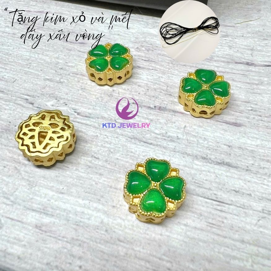 Charm Mix Vòng Tay Cỏ Bốn Lá KATEDA, Hợp Kim Kẽm Mạ Vàng Không Hoen Gỉ, tặng kim xỏ và dây xâu vòng
