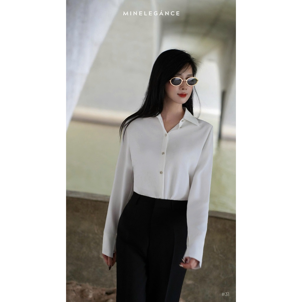 MINELEGÁNCE- ÁO SƠ MI CÚC HOA ĐÁ THANH LỊCH, SANG TRỌNG - MIN31