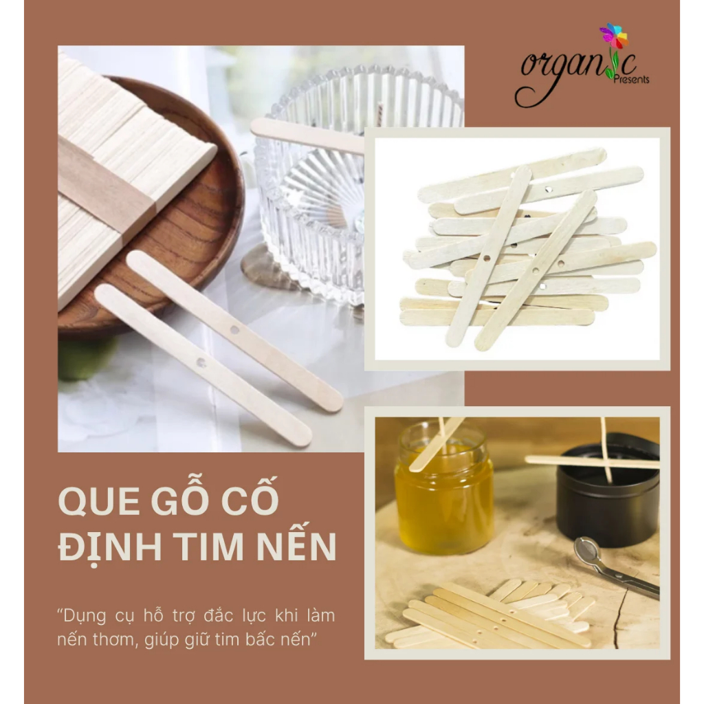 SET 10 QUE GỖ CỐ ĐỊNH TIM NẾN – GIỮ BẤC THẲNG, NẾN CHÁY ĐỀU & ĐẸP