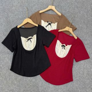 Áo Thun Kiểu Bigsize Nữ Áo Form Ôm Tat Ngắn Cổ Vuông Phối Ren Dễ Thương Cho Chubby G264