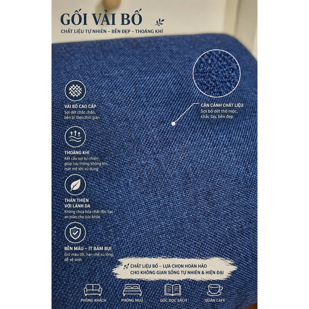 Gối Tựa Sofa KIMFA Vải Gai Phong Cách Bắc Âu 30x30cm Decor Văn Phòng, Phòng Ngủ, Sofa Trơn