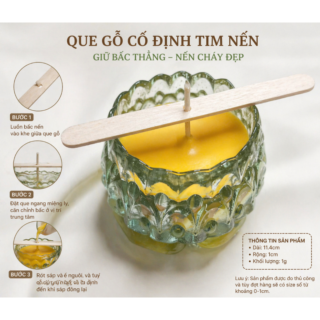 SET 10 QUE GỖ CỐ ĐỊNH TIM NẾN – GIỮ BẤC THẲNG, NẾN CHÁY ĐỀU & ĐẸP