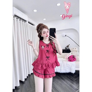 Đồ ngủ đùi sát nách thiết kế đính  3 nơ xinh xắn (DB28)