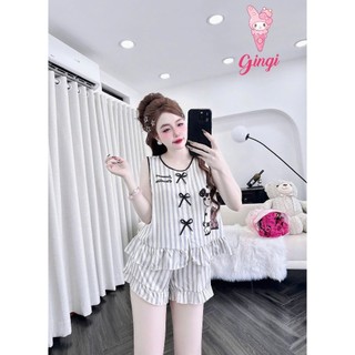 Đồ ngủ đùi sát nách thiết kế đính  3 nơ xinh xắn (DB28)