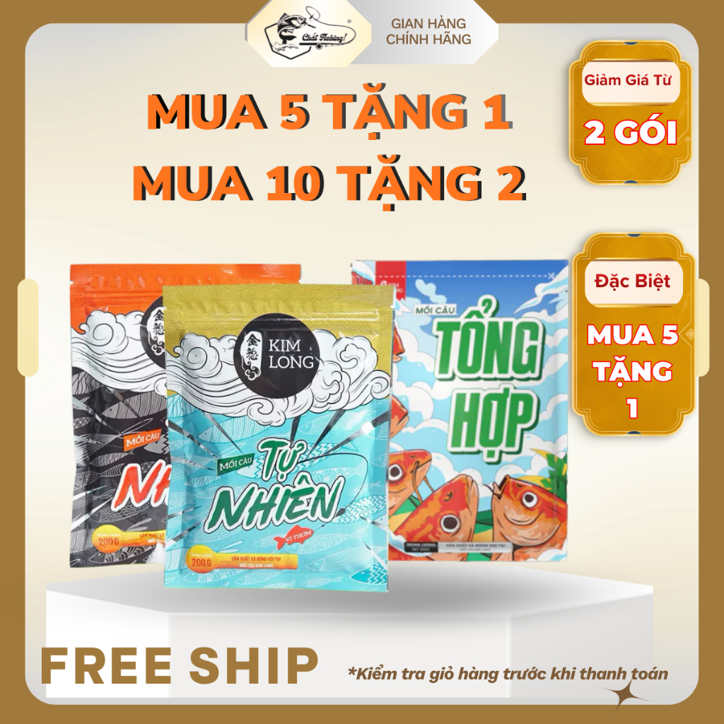 (Mua 5 Tặng 1) Mồi Câu Tổng Hợp Kim Long 3 Loại - Tổng Hợp - Tự Nhiên Vị Tanh - Tự Nhiên Vị Thơm