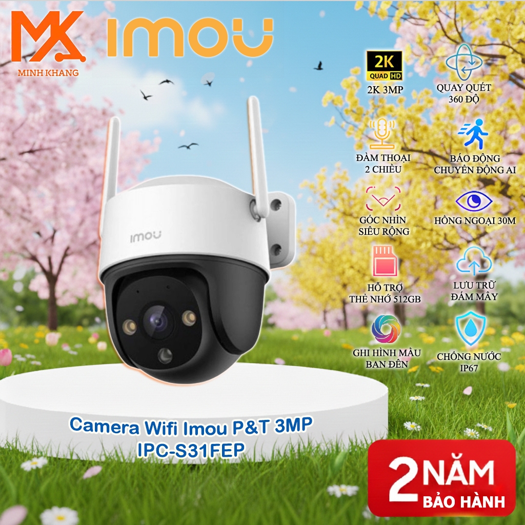 Camera Ngoài Trời Imou 3MP / 5MP 3K –S51FEP 5MP+ & IPC-S31FEP – PT 360° – Full Color – WiFi – Mic+Loa – AI