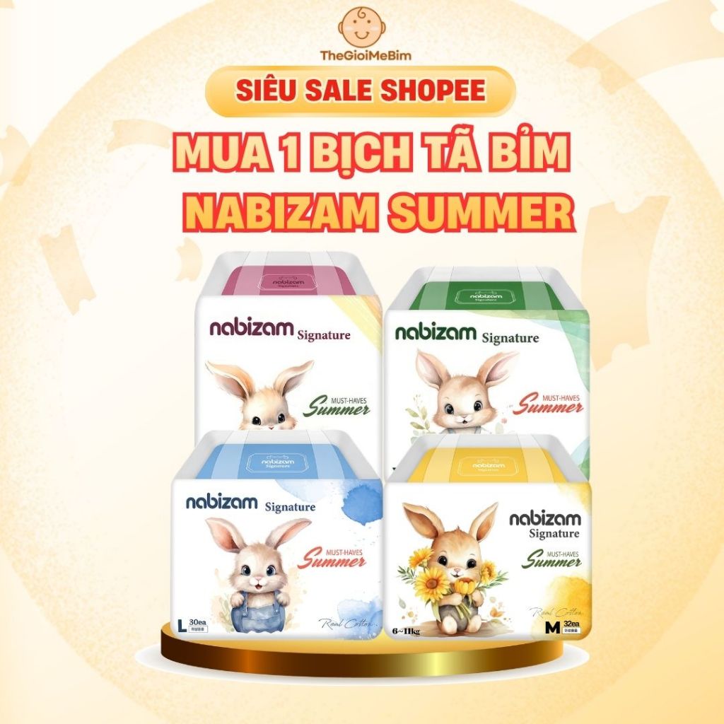 [ Không Quà ] 1 Bịch Tã/Bỉm NABIZAM Signature Summer Đai Chun Cao Cấp, Mỏng Mềm, Siêu Thấm Hút