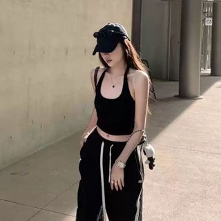 Áo cổ tim ba lỗ ôm body thun tăm dáng croptop trắng đen VANISA CT146
