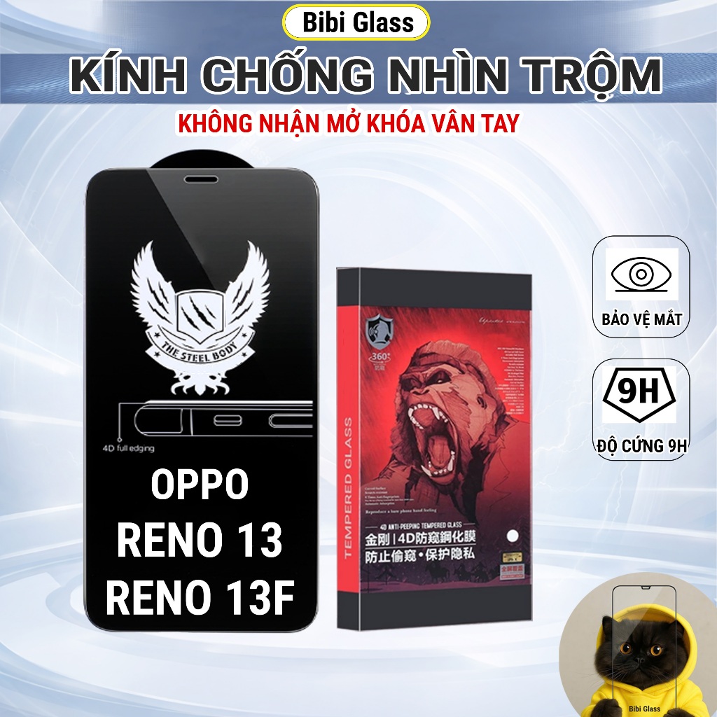 Kính cường lực Oppo Reno 13, 13F chống nhìn trộm miếng dán bảo vệ màn hình đt sharkcase