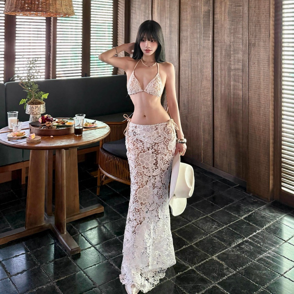 Set bikini 3 mảnh ren siêu xịn sang chảnh cao cấp, set đồ nữ đi biển phối ren quyến rũ