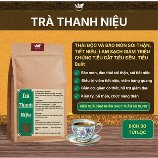 Trà Thanh Niệu - Hapufarm - Phối hợp các thảo mộc kim ti.ền thảo, Mã đề, Râu ngô, Râu mèo...Bịch 30 lọc