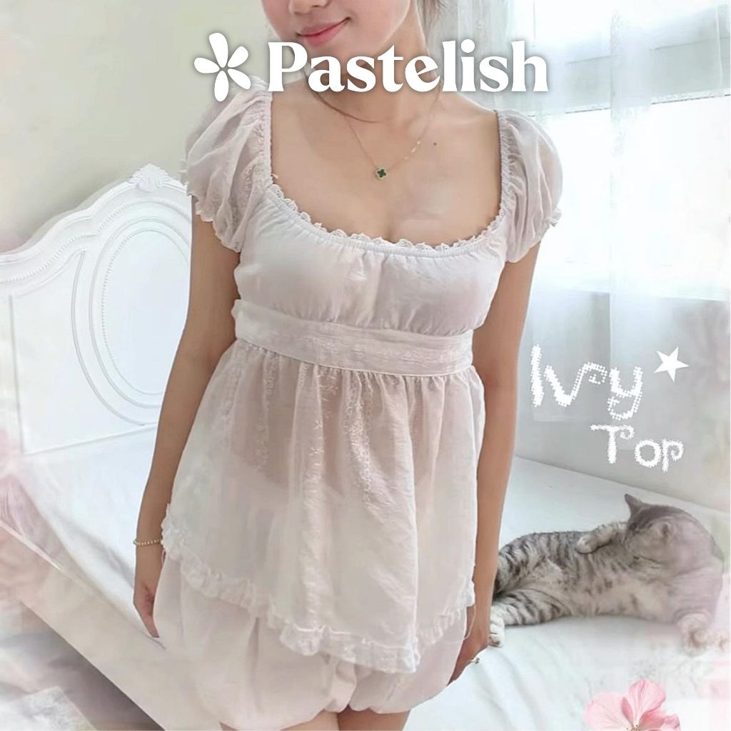 Ivy Top - Áo Babydoll vải tơ hoa nhí mùa hè - Pastelish
