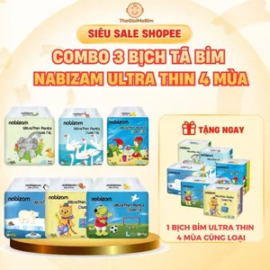 Combo 3 Bịch Tã/Bỉm Dán Quần NABIZAM Ultra Thin 4 Mùa Đai Chun, Mỏng Mềm Siêu Thấm Hút