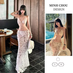 Set bikini 3 mảnh ren siêu xịn sang chảnh cao cấp, set đồ nữ đi biển phối ren quyến rũ