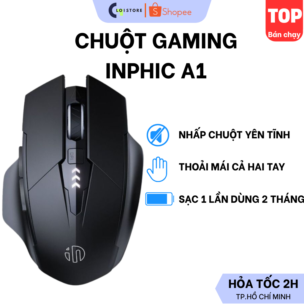 Chuột Bluetooth Không Dây Inphic A1 Thiết Kế Công Thái Học Chống Mỏi Tay Âm Click Client Im Lặng