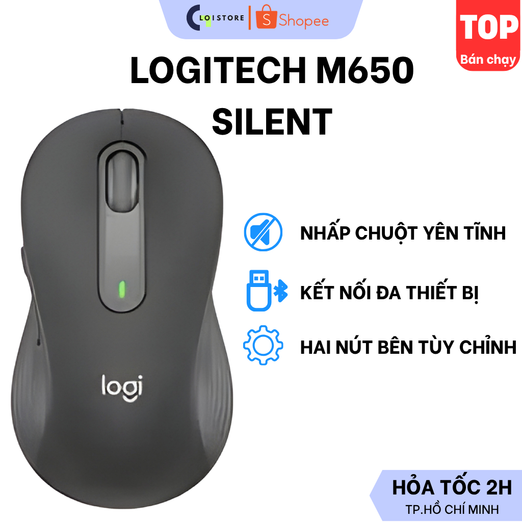 Chuột không dây logitech M650 Silent Click, Chuột bluetooth thiết kế công thái học giảm mỏi tay - Bảo Hành 12T 1 đổi 1