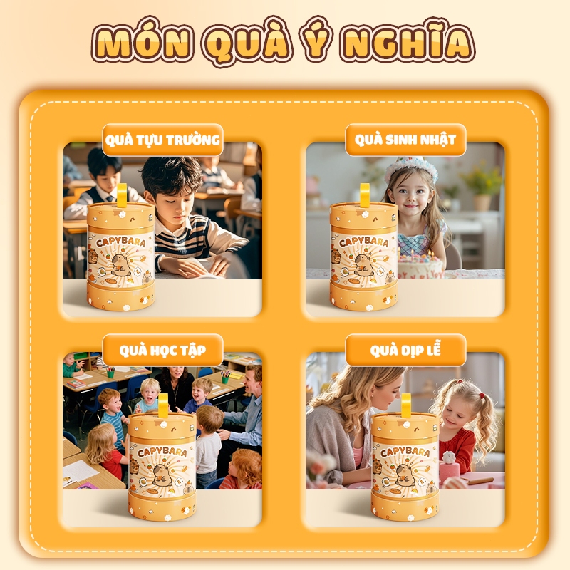 Hộp quà Capybara văn phòng phẩm dễ thương, dụng cụ học tập, quà sinh nhật Quốc tế thiếu nhi 1/6