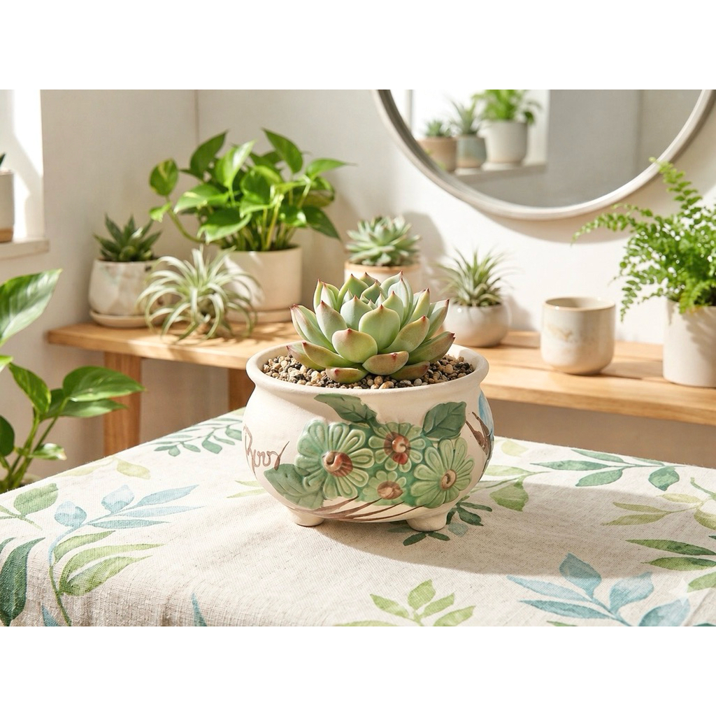 Chậu gốm sứ trồng cây để bàn, chậu trồng sen đá xương rồng, chậu gốm mini