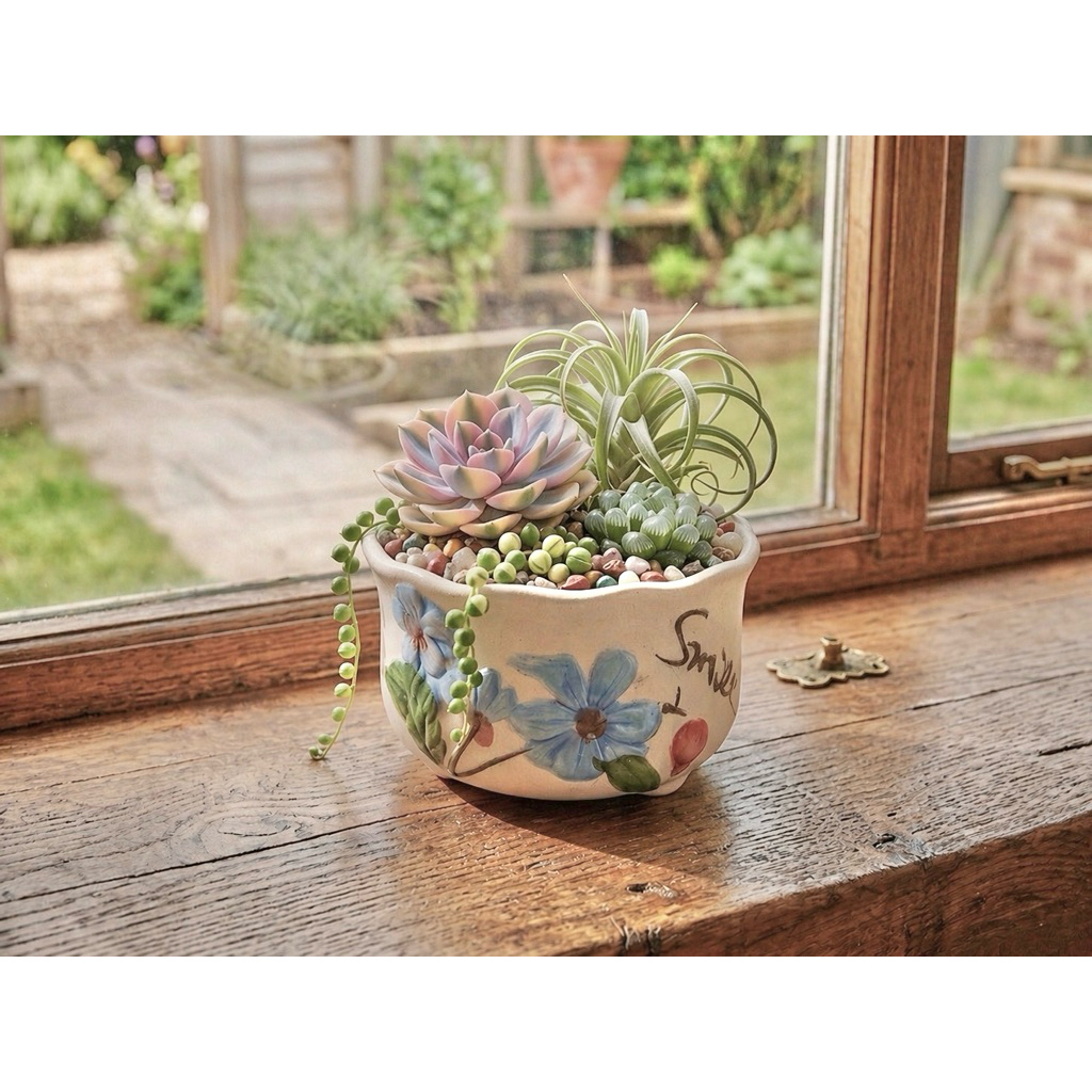 Chậu gốm sứ trồng cây để bàn, chậu trồng sen đá xương rồng, chậu gốm mini