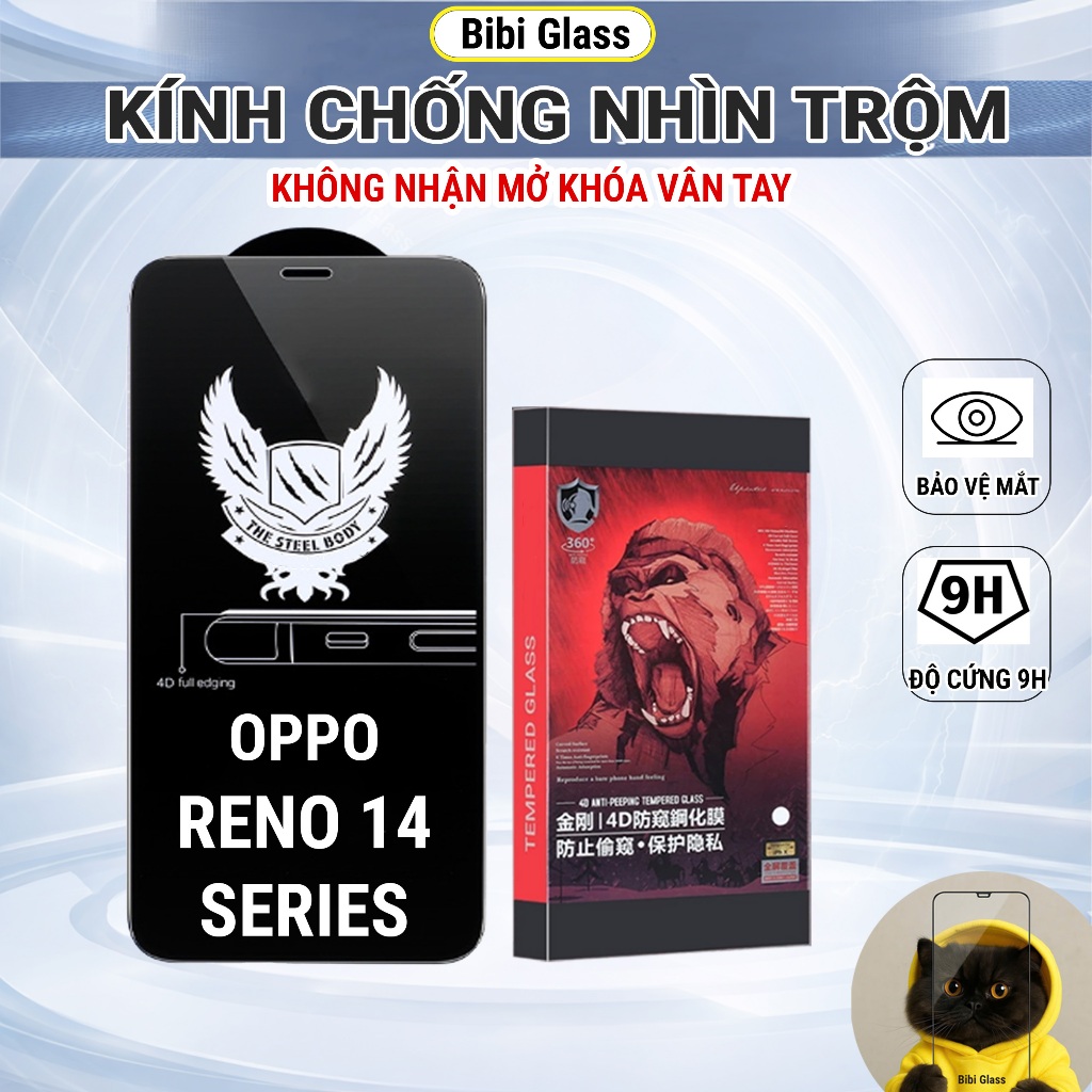 Kính cường lực Oppo Reno 14, 14F chống nhìn trộm miếng dán bảo vệ màn hình điện thoại sharkcase