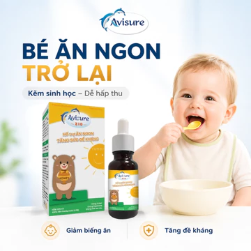 Kẽm cho bé Avisure ZiO kẽm sinh học cho bé biếng ăn, chậm tăng cân