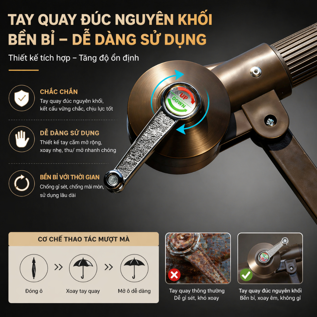 Ô ngoài trời bền chắc, xoay 360 độ linh hoạt, che nắng chắn mưa, phù hợp sân vườn, bãi biển, cafe
