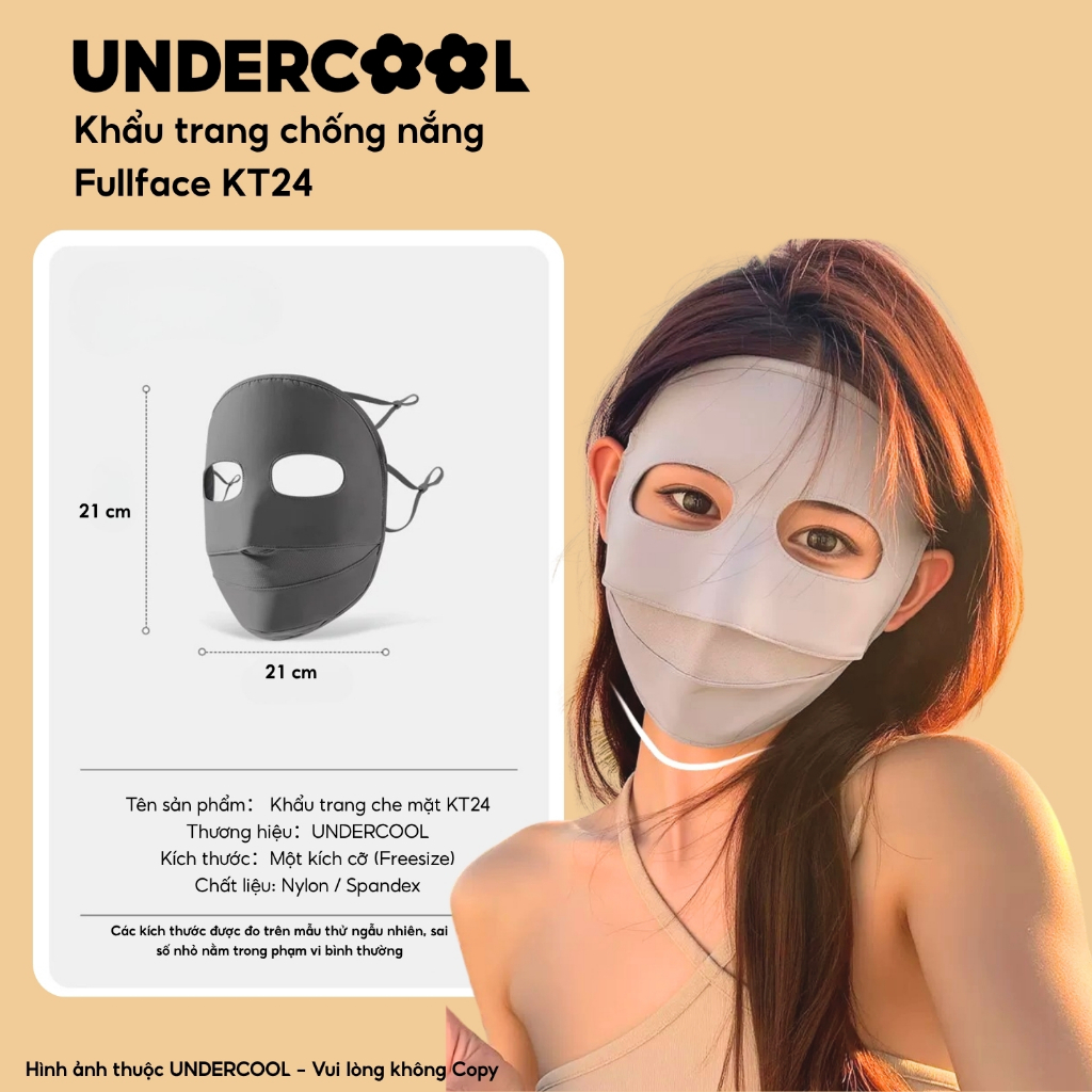 Khẩu trang chống nắng Fullface UNDERCOOL - Chống tia UV, Thiết kế 3D thoáng khí bảo vệ toàn diện Kt24