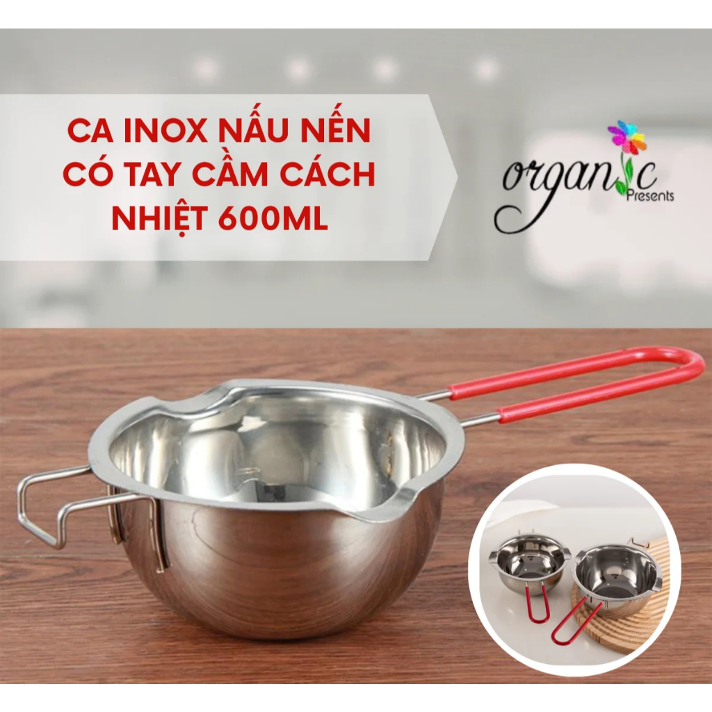 CA INOX NẤU NẾN CÓ TAY CẦM CÁCH NHIỆT 600ML - Nồi nấu sáp