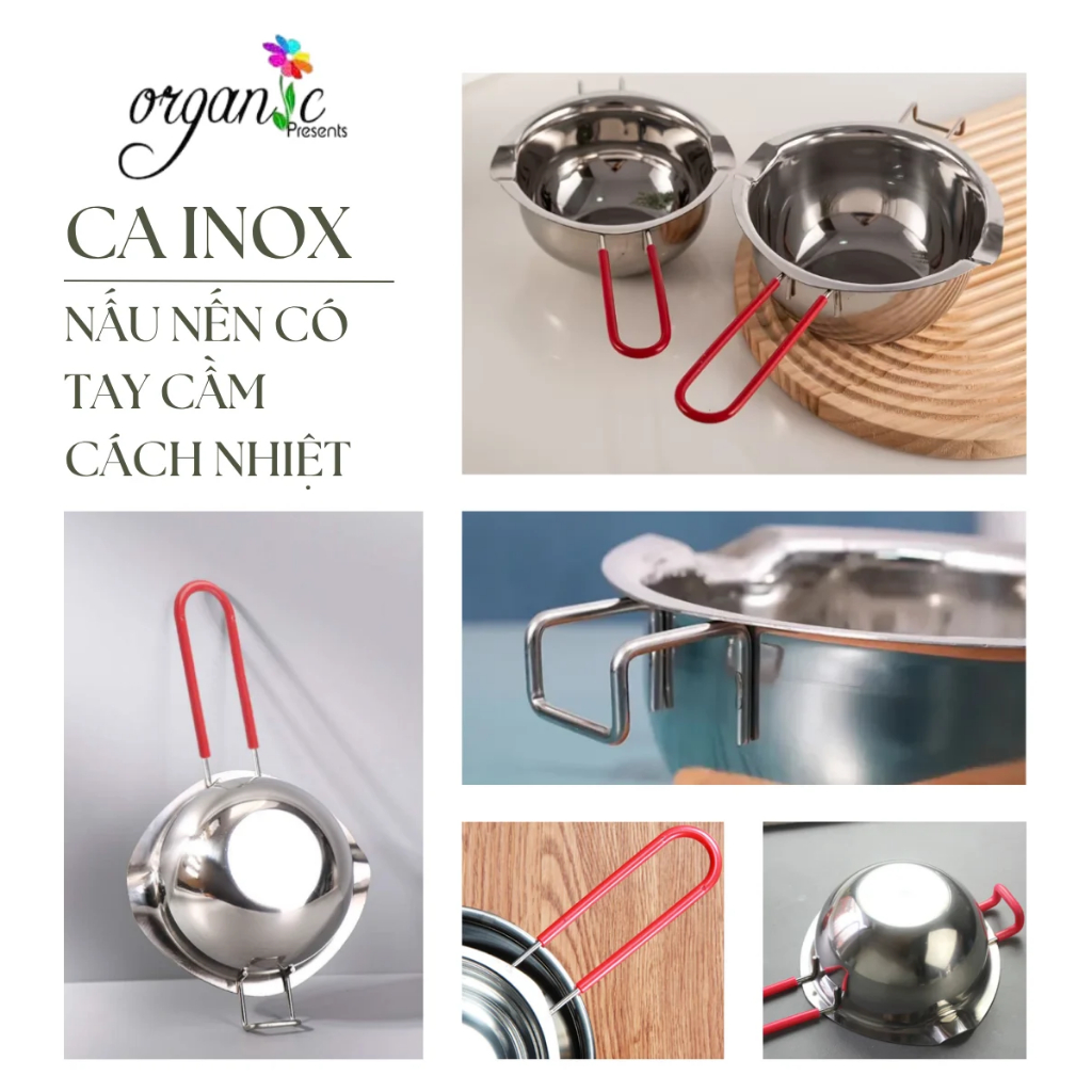 CA INOX NẤU NẾN CÓ TAY CẦM CÁCH NHIỆT 600ML - Nồi nấu sáp