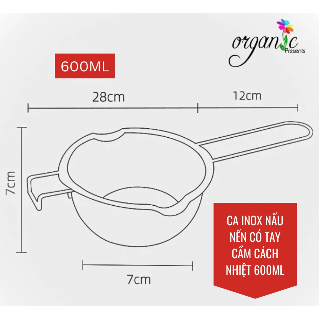 CA INOX NẤU NẾN CÓ TAY CẦM CÁCH NHIỆT 600ML - Nồi nấu sáp