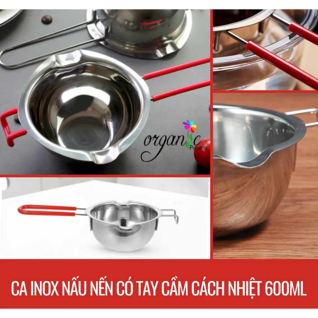 CA INOX NẤU NẾN CÓ TAY CẦM CÁCH NHIỆT 600ML - Nồi nấu sáp