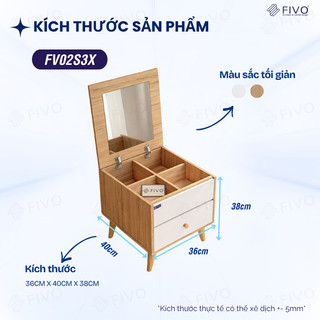 Bàn Trang Điểm Mini Ngồi Bệt Gương Gập Đa Năng FV02 FIVO, Kết Hợp Làm Bàn Học, Hộc Kéo Rộng Rãi, Thiết Kế Không Lộ Vít