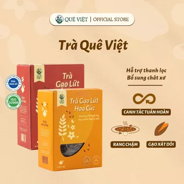 Trà gạo lứt, Trà gạo lứt hoa cúc Quê Việt thanh lọc gan, giải độc cơ thể nguyên liệu tự nhiên Hộp 150g 10 túi 15g