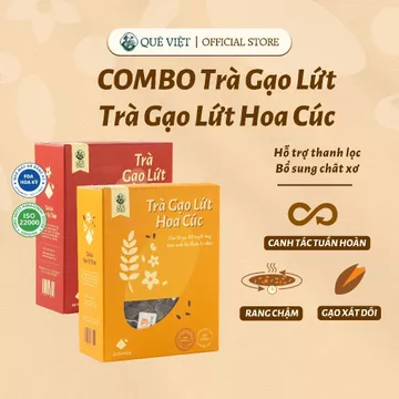 Combo 1 Trà gạo lứt + Trà gạo lứt hoa cúc Quê Việt - Hộp 450g (30 túi x 15g)